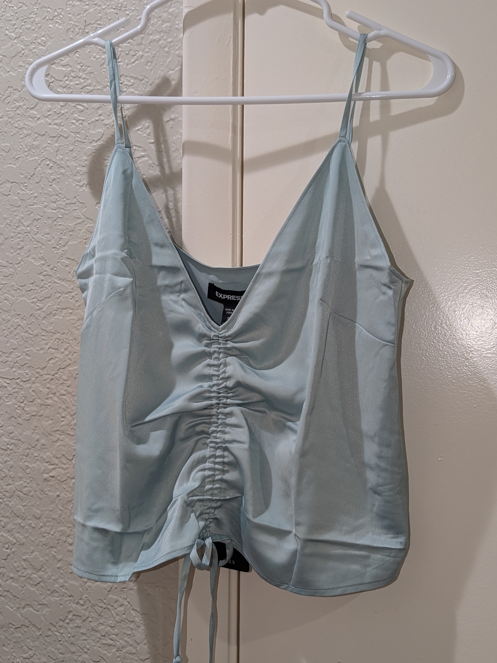NWT Express Women's Light Blue Ruched Satin Cami Crop Top
